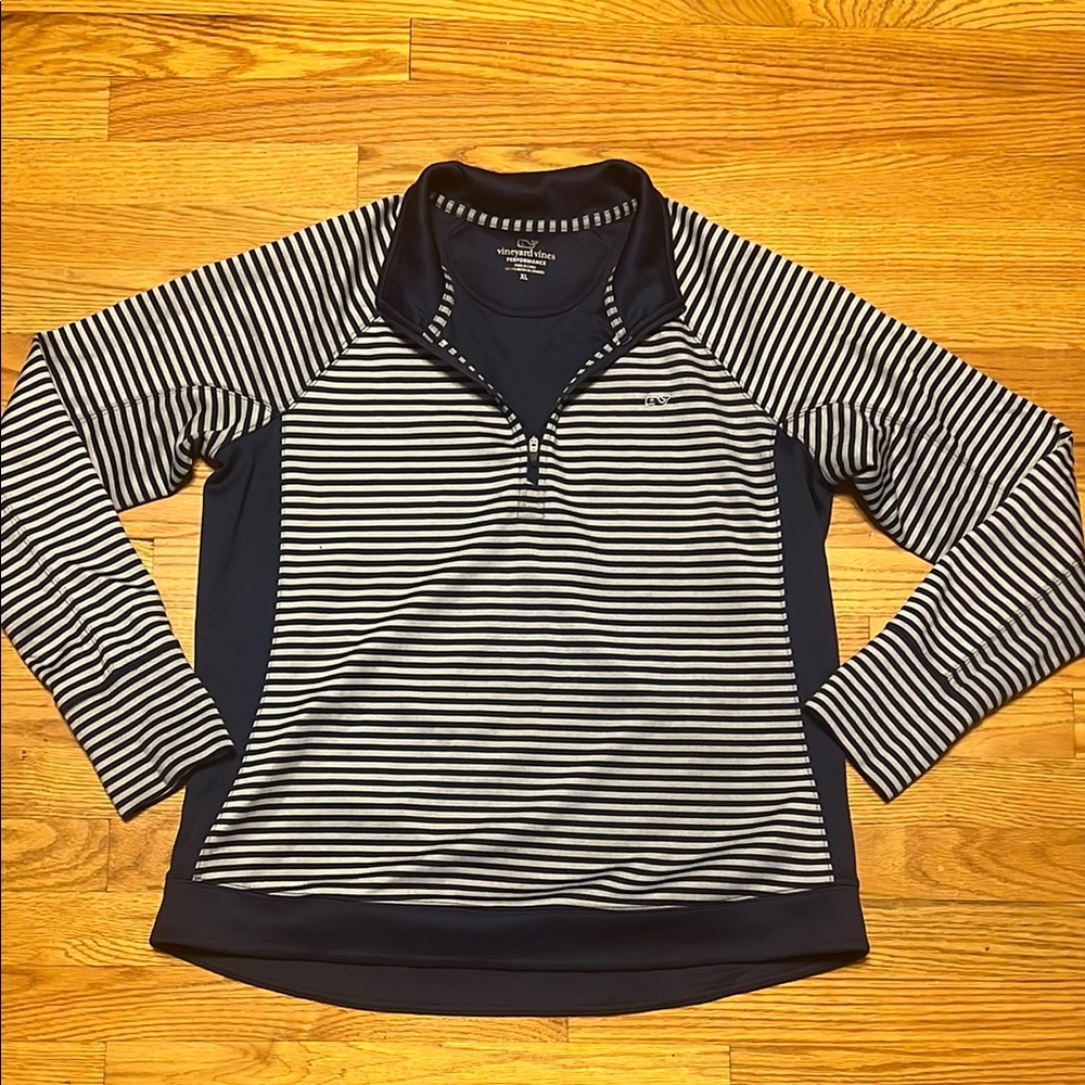 Vineyard Vines Navy and White Striped Performance Quarter Zip